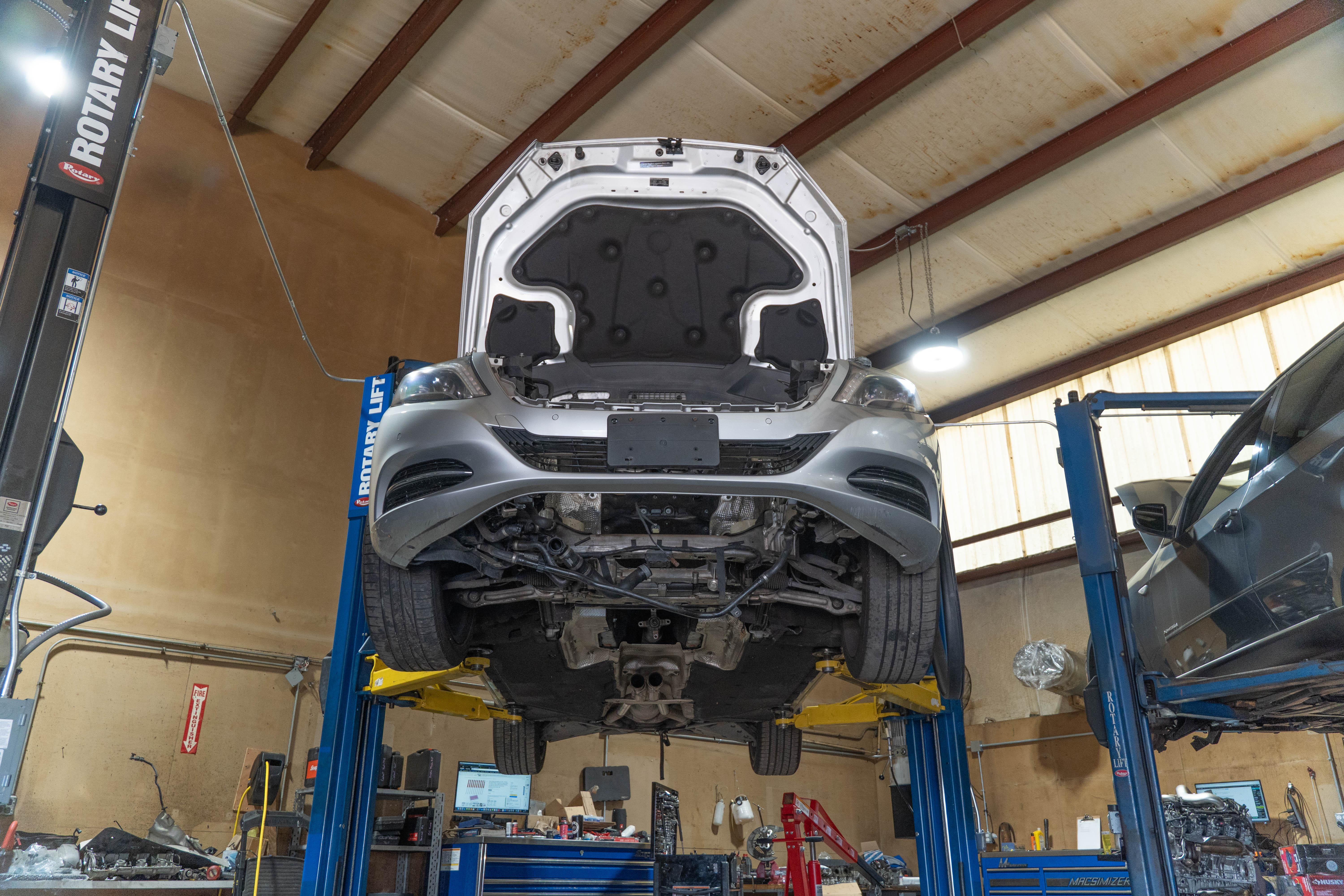 Mercedes on a lift